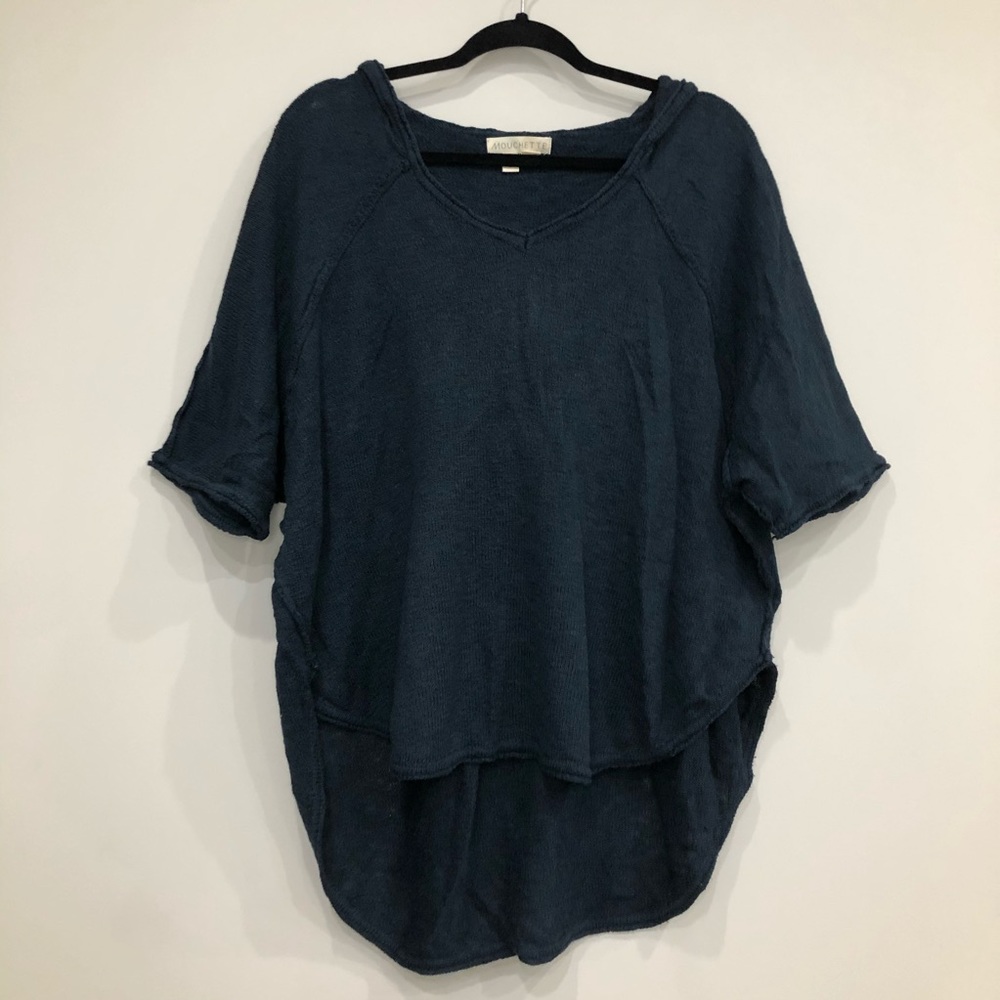 Mouchette oversized v-neck high low Dolman sleeve sweater with hood